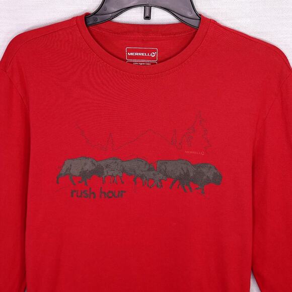 Merrell T-shirt Mens Small Red Organic Cotton Graphic Print Buffalo Rush Hour - Picture 5 of 10
